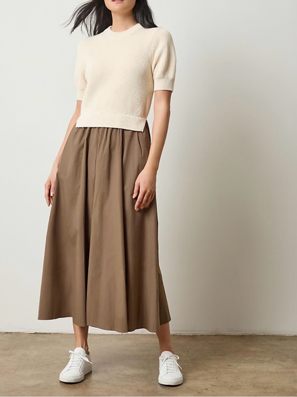 Lilla P Brown A-Line Midi Skirt